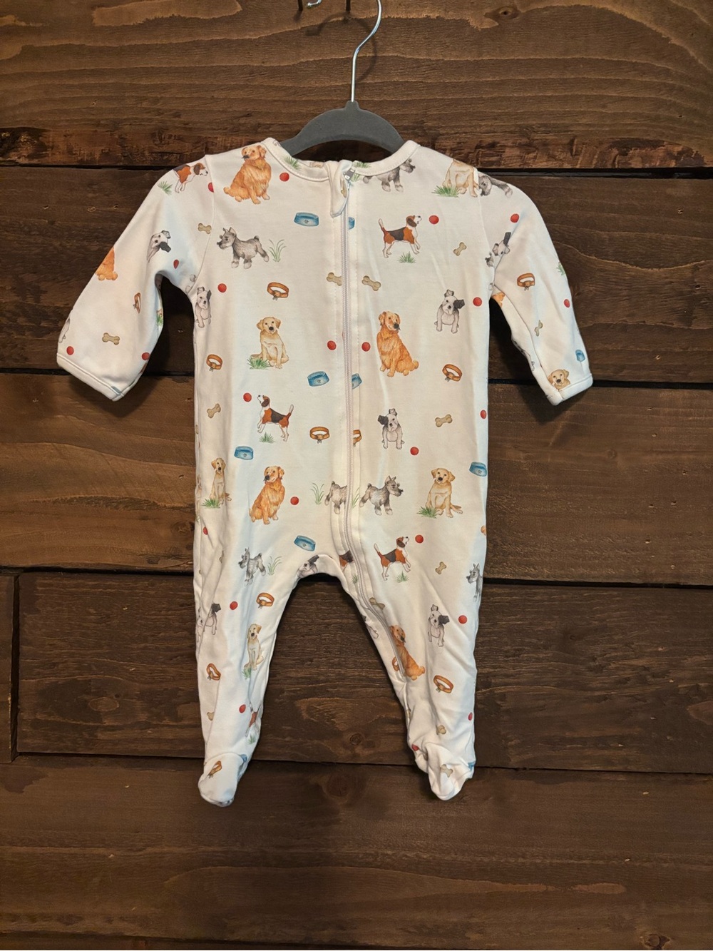 EUC baby club chic onesie footie pajamas - dog print (0-3 months)